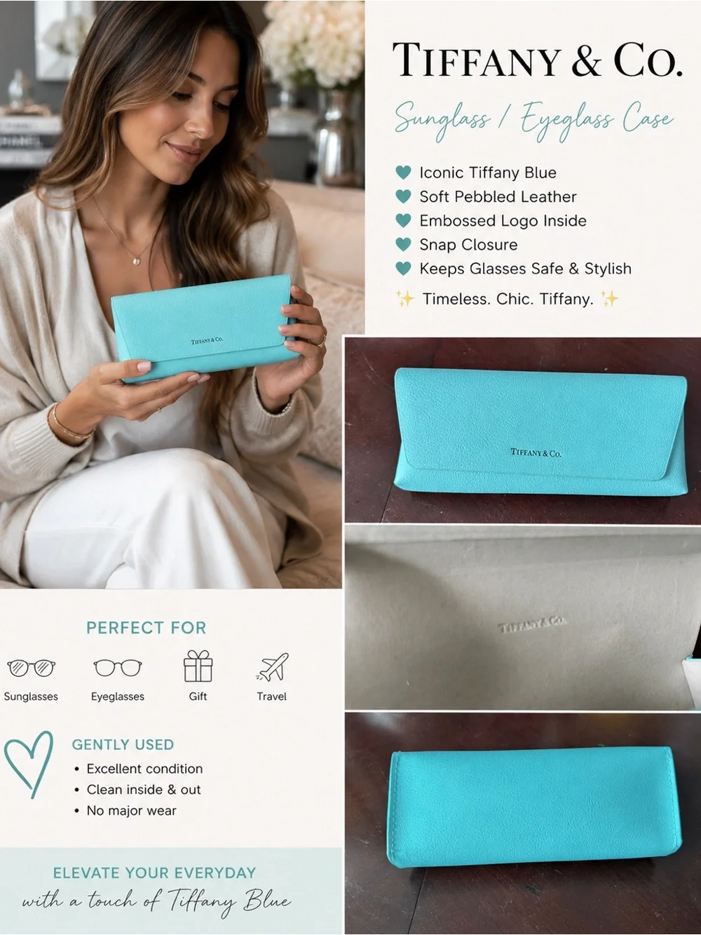 Tiffany & Co. Pebbled Leather Glasses Case in Tiffany Blue